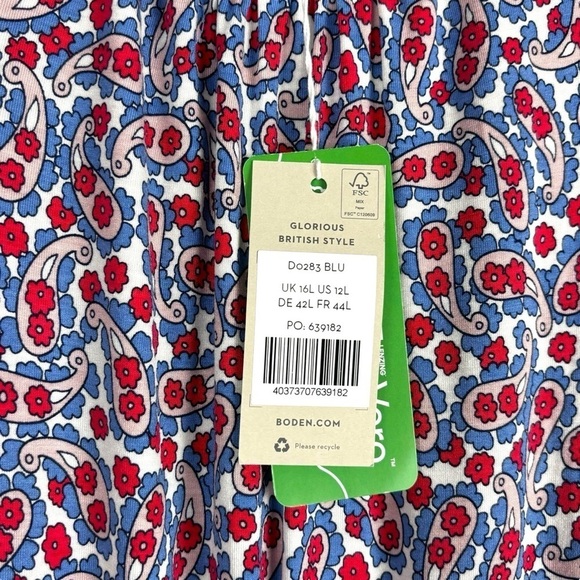 BODEN PAISLEY SHORT SLEEVE RUFFLE JERSEY MIDI DRESS US 12 LONG - Picture 15 of 15